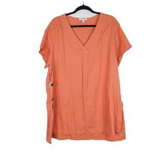 New Directions Womens Linen Blend Top Side Buttons Size L